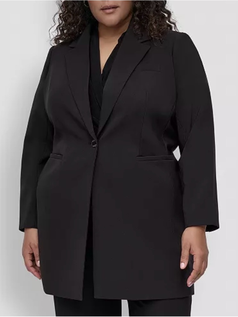 DKNY Plus Size Black Longline Single-Button Blazer Coat
